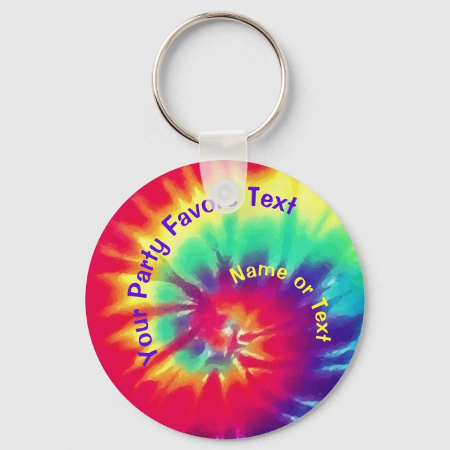 Tie Dye Birthday Party Favors PERSONALIZE Keychain (Front)