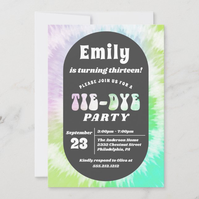 Tie-Dye Birthday Party Girl Rainbow Sleepover Invi Invitation (Front)