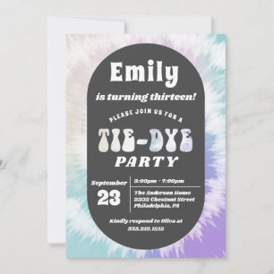 Tie-Dye Birthday Party Girl Rainbow Sleepover Invitation