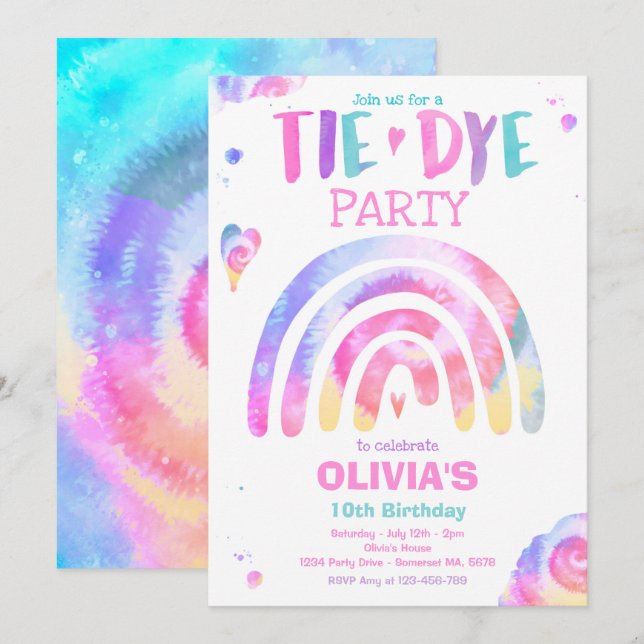 Tie Dye Birthday Party Pastel Tie Dye Hippy Party Invitation (Front/Back)