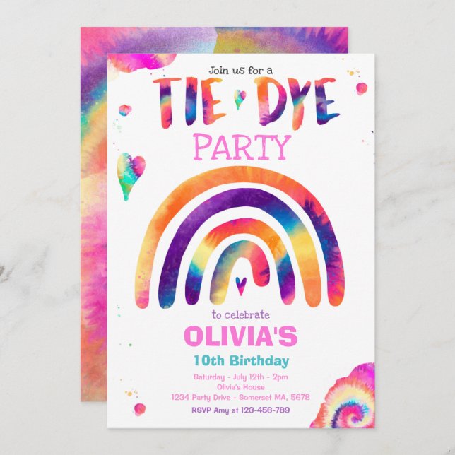 Tie Dye Birthday Party Pastel Tie Dye Hippy Party Invitation (Front/Back)