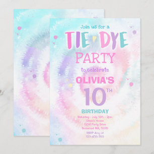 Tie Dye Birthday Party Pastel Tie Dye Hippy Party Invitation
