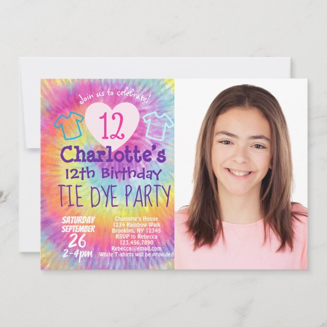 Tie Dye Birthday Party Rainbow Photo Invitation (Front)