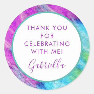 Tie Dye Birthday Party Thank You Favour Classic Round Sticker