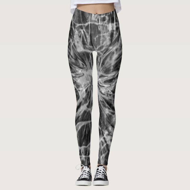 TIE DYE BLACK WHITE LEGGINGS (Front)