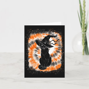 Tie Dye Bleached Y Halloween Black Cat Witch Hat Card