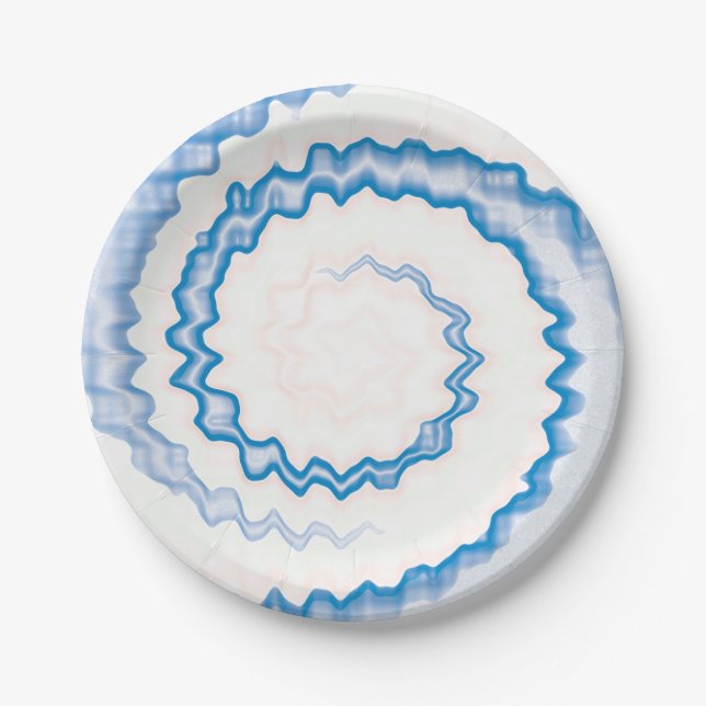 Tie dye Blue white swirl pattern party Paper Plate (Front)