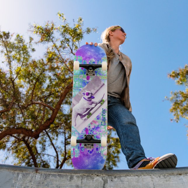 Tie dye Bulldog Blue Purple Skateboard (Outdoor 1)