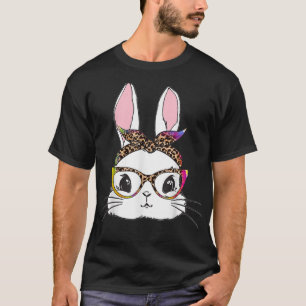Tie Dye Bunny Face Leopard Glasses Headband Happy T-Shirt