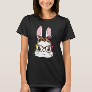 Tie Dye Bunny Face Leopard Glasses Headband Happy  T-Shirt