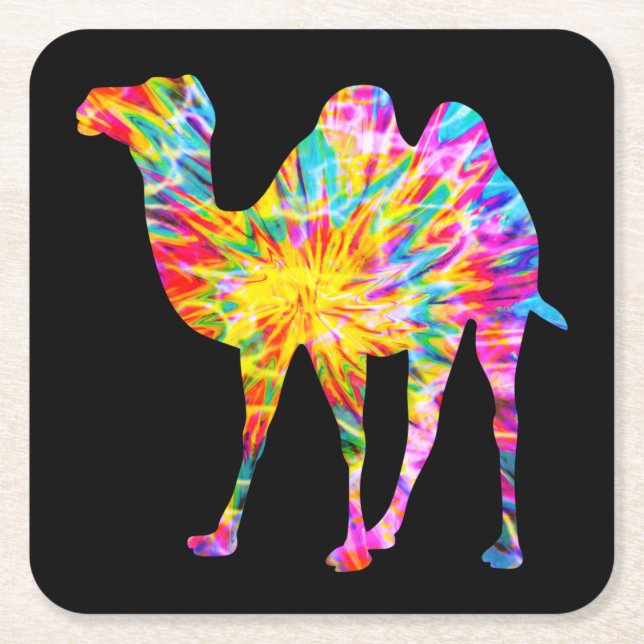 TIE DYE CAMEL SQUARE PAPER COASTER (Front)