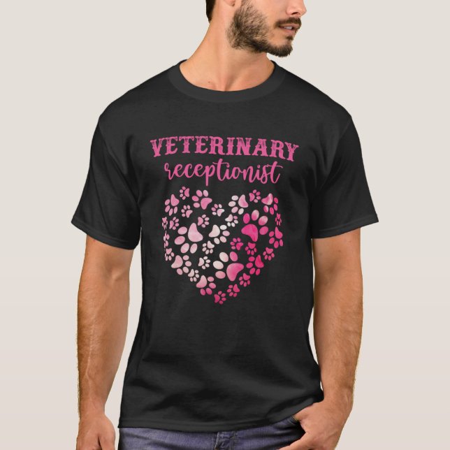 Tie Dye Cat Dog Paw Print Veterinary receptionist  T-Shirt (Front)