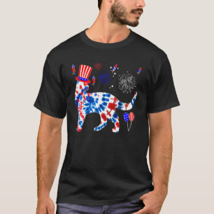 Tie Dye Cat Fireworks 4th Of July American Flag Pa T-Shirt