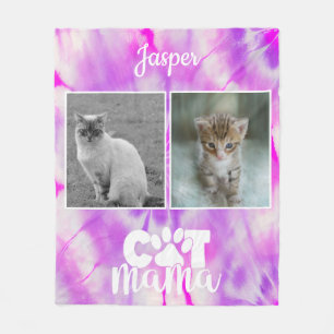 Tie Dye Cat Mum Personalised Pink Fleece Blanket