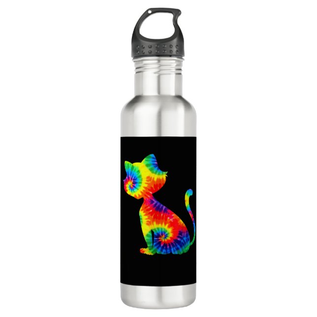 Tie Dye Cat Shirt _ Colourful Tye Dye Kitten_1 710 Ml Water Bottle (Front)