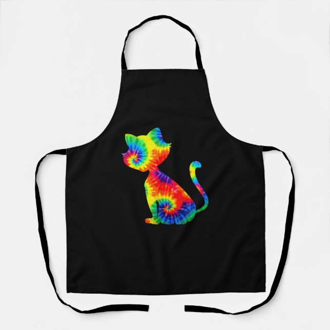 Tie Dye Cat Shirt _ Colourful Tye Dye Kitten_1 Apron (Front)