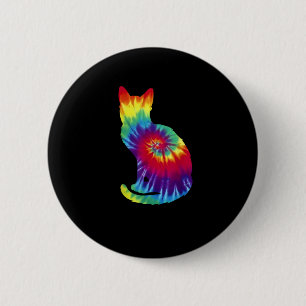 Tie Dye Cat Shirt _ Colourful Tye Dye Kitten 6 Cm Round Badge