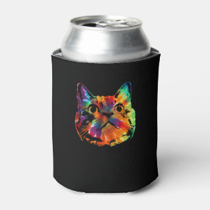 Tie Dye Cat Shirt _ Colourful Tye Dye Kitten Can Cooler