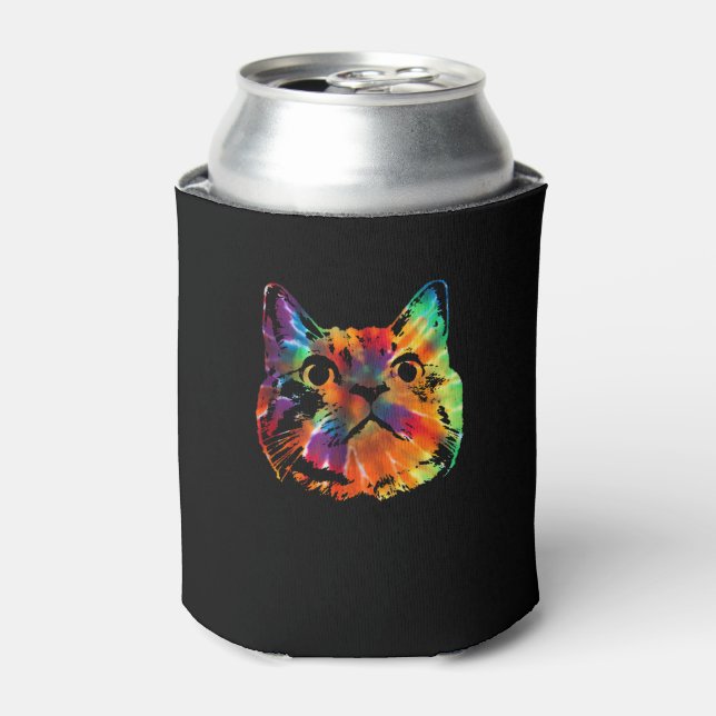 Tie Dye Cat Shirt _ Colourful Tye Dye Kitten Can Cooler (Can Front)