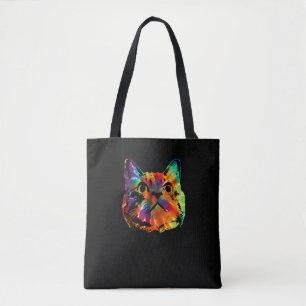 Tie Dye Cat Shirt _ Colourful Tye Dye Kitten Tote Bag