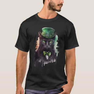 Tie Dye Cat Tuxedo Leprechaun Hat St Patrick's Day T-Shirt