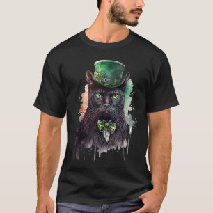Tie Dye Cat Tuxedo Leprechaun Hat St Patrick's Day T-Shirt