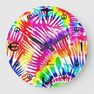 Tie Dye Color Burst Peace Design Wall Timepiece  Large Clock