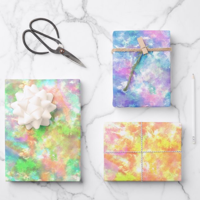 Tie Dye Colourful Boho Retro Hippie Pattern Wrapping Paper Sheet (Front)