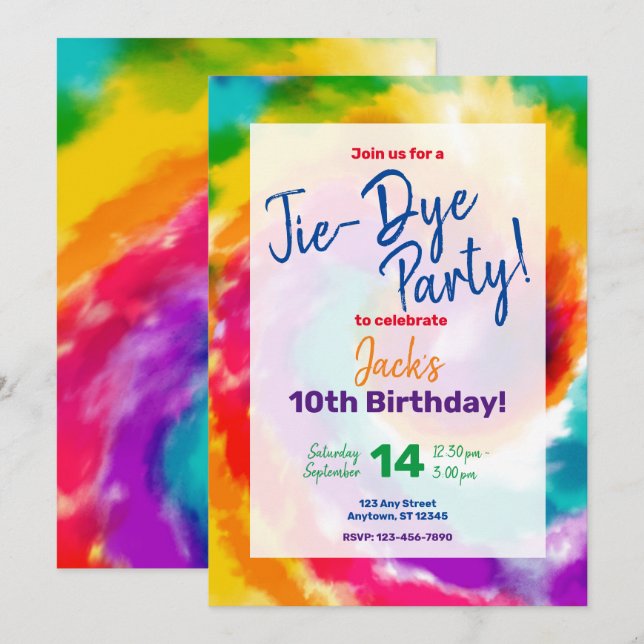 Tie-Dye Colourful Fun Birthday Invitation (Front/Back)