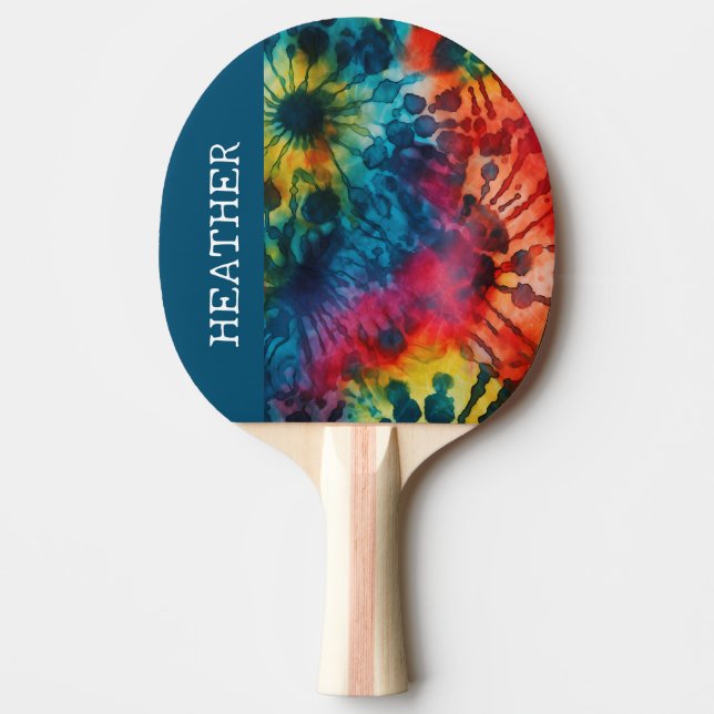 Tie Dye Colourful Monogram Name Ping Pong Paddle (Front)