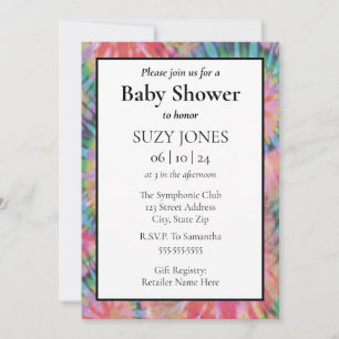 Tie Dye Colourful Rainbow Hippie Baby Shower Invitation