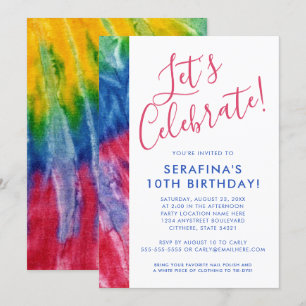 Tie Dye Colourful Red Blue Yellow Any Age Birthday Invitation