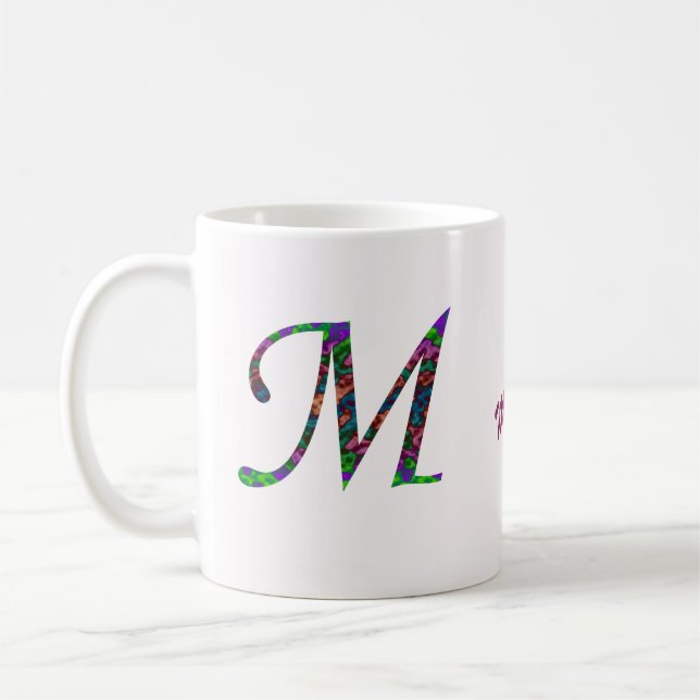 Tie Dye Colourful Swirled Letter M Monogram Coffee Mug (Left)