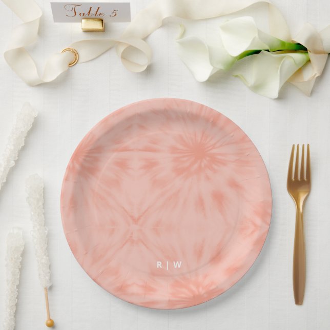Tie Dye | Coral Pink Modern Pastel Paper Plate (Wedding)