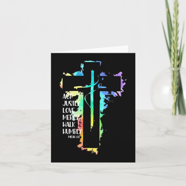 Tie Dye Cross Micah 68 Act Justly Bible Scripture  Card (Front)