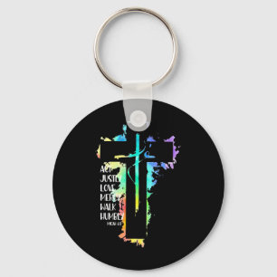 Tie Dye Cross Micah 68 Act Justly Bible Scripture  Key Ring