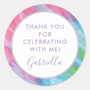 Tie Dye Custom Thank You Birthday Party Favour Classic Round Sticker
