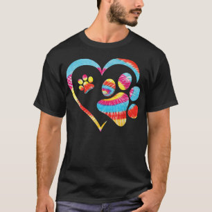 Tie Dye Cute Funny Love Dog Paw Print Heart Dog Ca T-Shirt