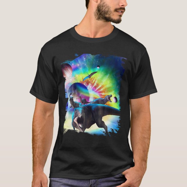 Tie-Dye Dinosaur Space Galaxy Dinosaurs Rainbow T-Shirt (Front)