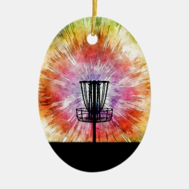 Tie Dye Disc Golf Basket Ceramic Tree Decoration (Front)