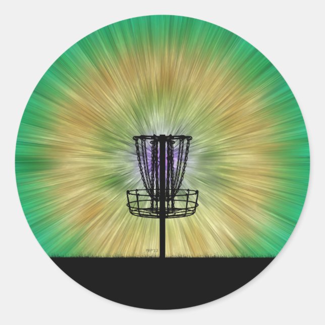 Tie Dye Disc Golf Basket Classic Round Sticker (Front)