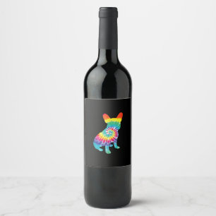 tie dye dog   hippie french bulldog   puppy gift wine label