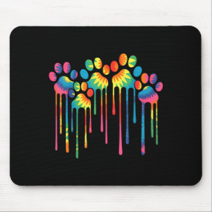 Tie dye dog paw heart print watercolors painting mouse mat