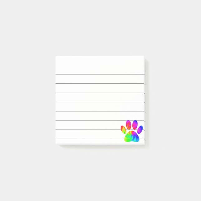 Tie Dye Dog Paw Print Graphic Lined 3x3 Post-it Notes (Front)