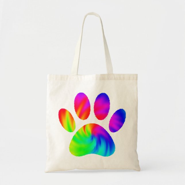 Tie Dye Dog Paw Print Graphic Tote Bag (Front)