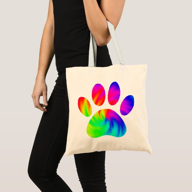 Tie Dye Dog Paw Print Graphic Tote Bag (Front (Product))