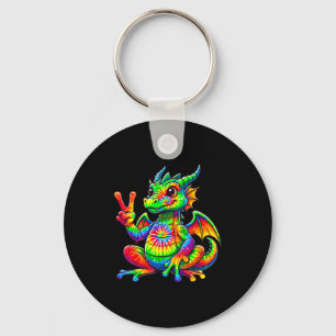 Tie-dye Dragon Peace Sign Hipe Key Ring