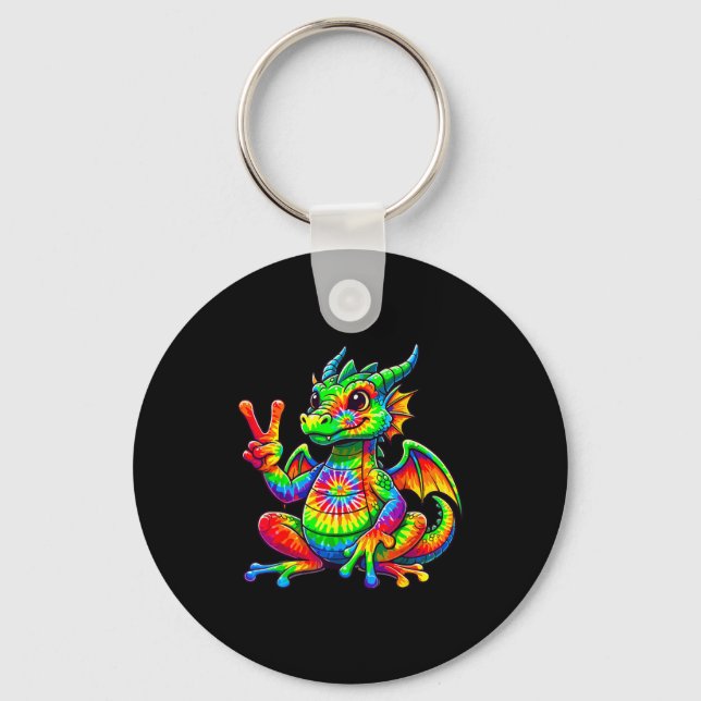 Tie-dye Dragon Peace Sign Hipe  Key Ring (Front)
