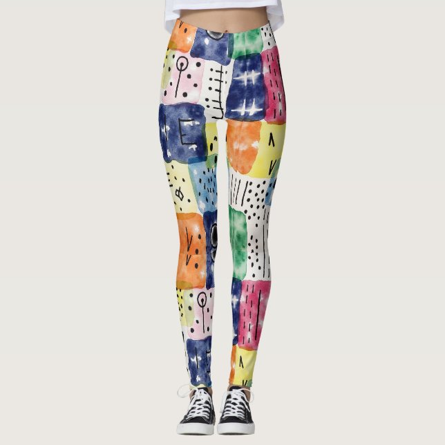 Tie Dye Elements With Simple Geometric Shapes Leggings (Front)
