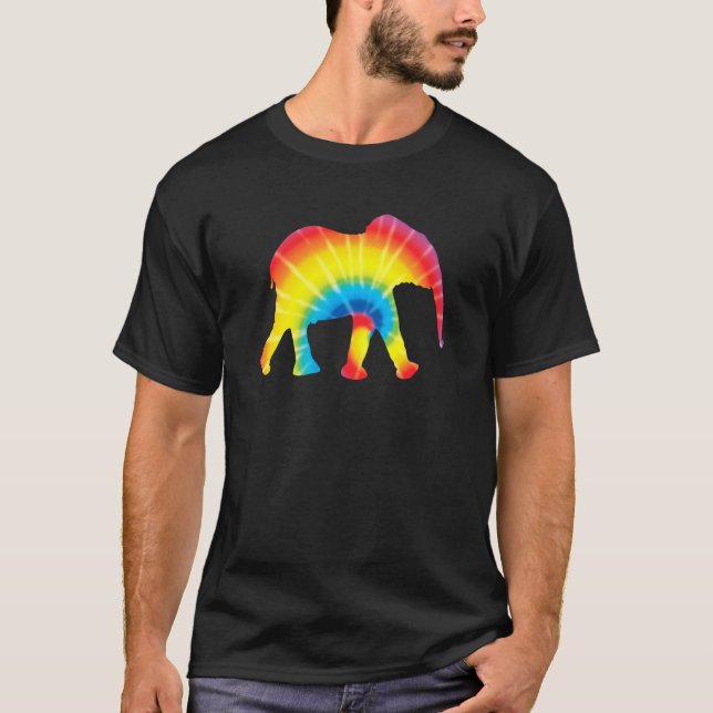 Tie Dye Elephant Rainbow Print Mammoth Zoo Hippie  T-Shirt (Front)
